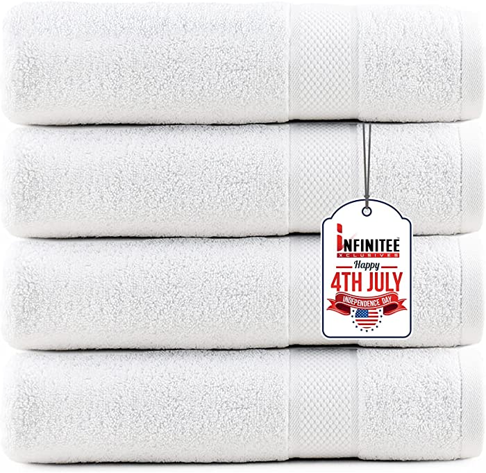 Premium Bath Towels Set Pack of 4 - 100% Ring Spun Cotton Towels - White Bath Towels 27 x 54 - Soft Feel, Quick Dry, Highly Absorbent Durable Towels, Perfect for Daily Use by Infinitee Xclusives