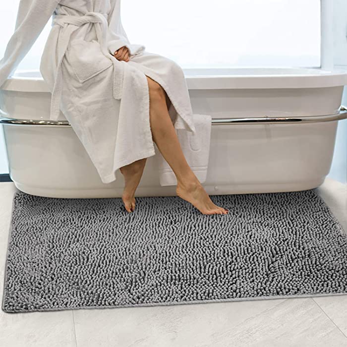 Secura Housewares Soft Microfiber Bathroom Rugs, 47 x 28 Inches Non Slip Bath Mat for Door, Bathroom & Bedroom with Water Absorbent, Machine Washable (Gray)