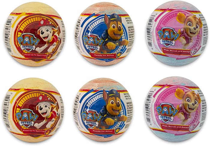 Bela, PAW Patrol Scented Bath Bombs, Bubble Bath Fizzies Gift Set for Kids - Pack of 6, Assorted Scents