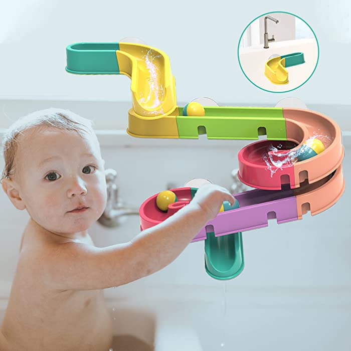 Water Track Bathtub Bath Toys - 30Pcs Water Wall Slide Toy Kids Mold Free DIY Take Apart Waterfall Shower Set Gift for 3 4 5 6 Year Children Boys Girls Toddlers Bath Time