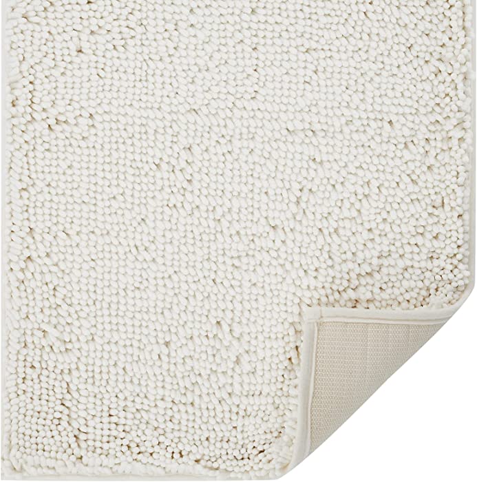 Lifewit Extra Soft Bathroom Rug Mat, Absorbent Shaggy Chenille Bath Rug, Non Slip Plush Rugs for Bathroom,Tub and Shower, Ivory White, 20 ×30 inch