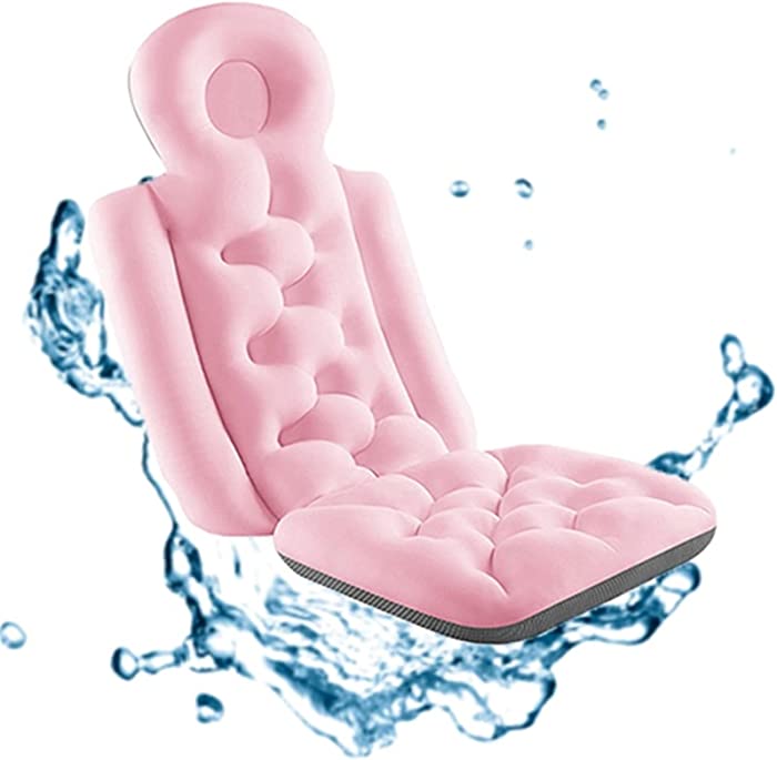 Xue Mei Zi Bath Pillows Buckle Design Non-Slip Suction Comfortable Bath Pillows Bath Pillows with Neck Rest Ergonomic Design Suitable for Whirlpool Spa and Bathtub (Color : Pink, Size : Long)