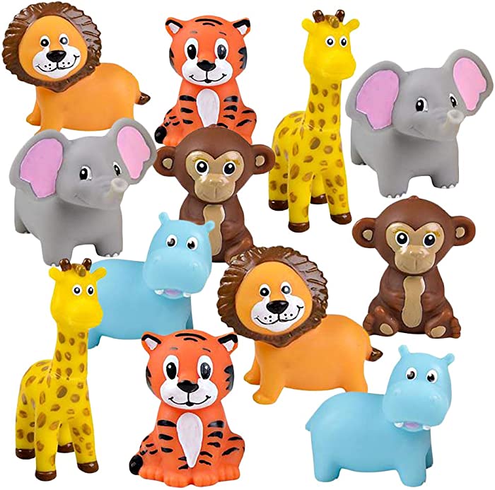 ArtCreativity Vinyl Zoo Animals, Pack of 12 Assorted Squeezable Toys, Safari Birthday Party Favors for Kids, Fun Bath Tub and Pool Toys for Children, Educational Learning Aids for Boys and Girls