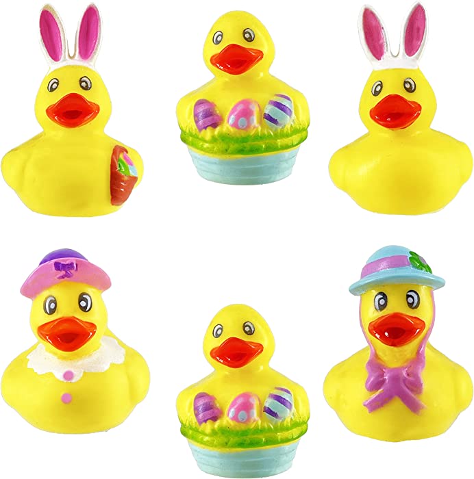 The Dreidel Company Happy Easter Rubber Duck Toy Bunny Rabbit Duckies for Kids Easter Eggs, Bath Birthday Gifts Baby Showers Summer Beach and Pool Activity, 2" (6 Pack)