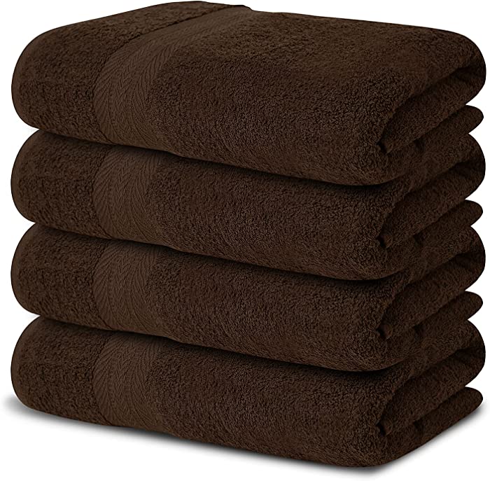 STF Linen 100percent Cotton Bath Towels Set 27x54 Brown Towels Pack of 4 Towels Set Ultra Soft Towels 27 x 54 - Pack of 4