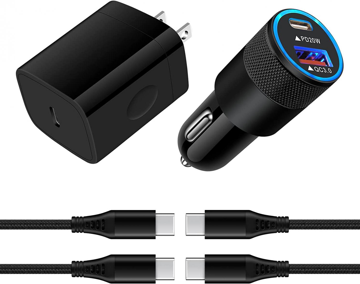 38W USB C Car Charger for Samgung Galaxy A13/A03S/A33/A53/A73/A72/A52/A12,S21 FE 5G/S22/S20,Z Flip 3/Z Fold 3 5G,Dual Port PD+QC 3.0 Car Adapter+20W PD Wall Charger Block Box+6FT USB C to Type C Cable