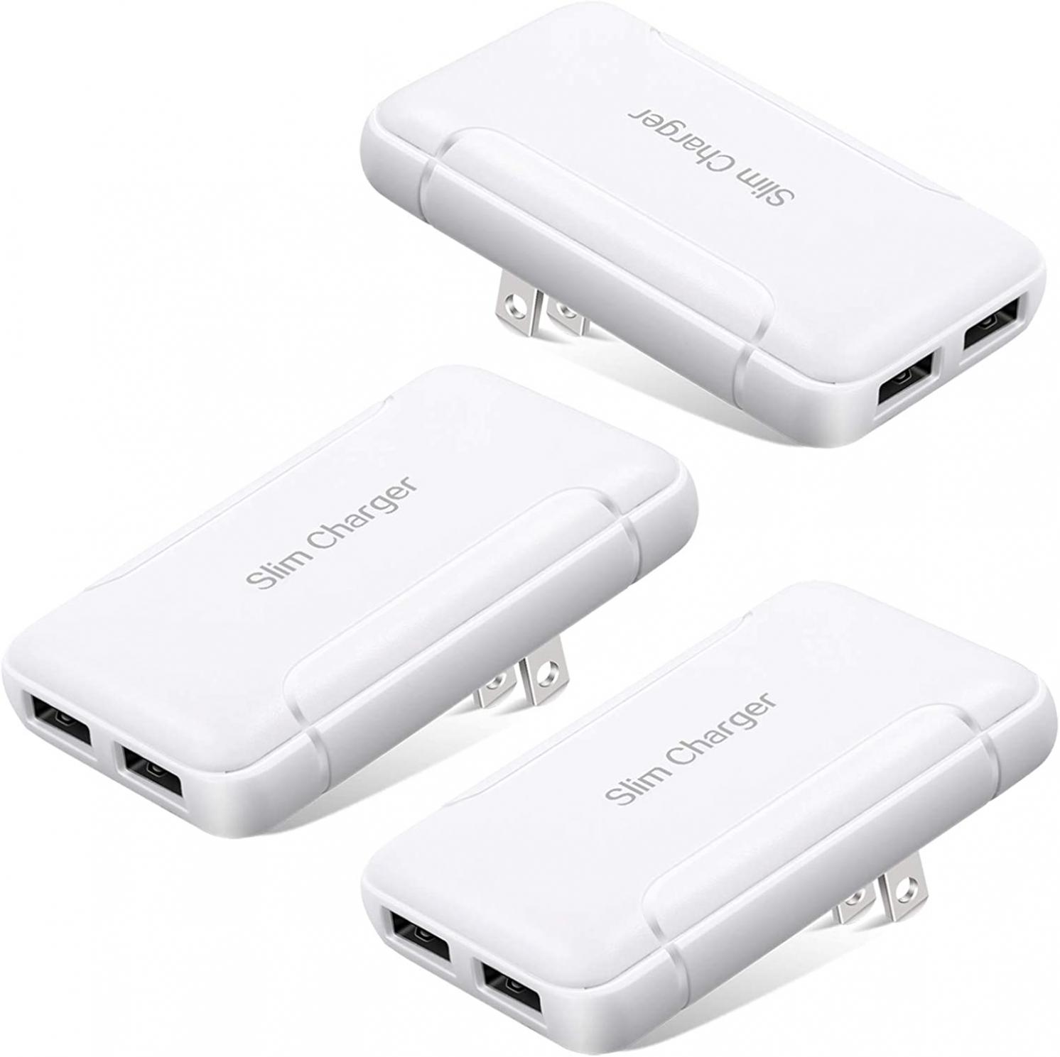 USB Charger Plug, Excgood Ultra Compact USB Wall Charger Foldable Wall Plug Compatible with Home Camera, iPhone 13 Pro Max/12/11/Xr/Xs/X, Galaxy S10/9/8, Pixel and More Smartphone, 3-Pack,White