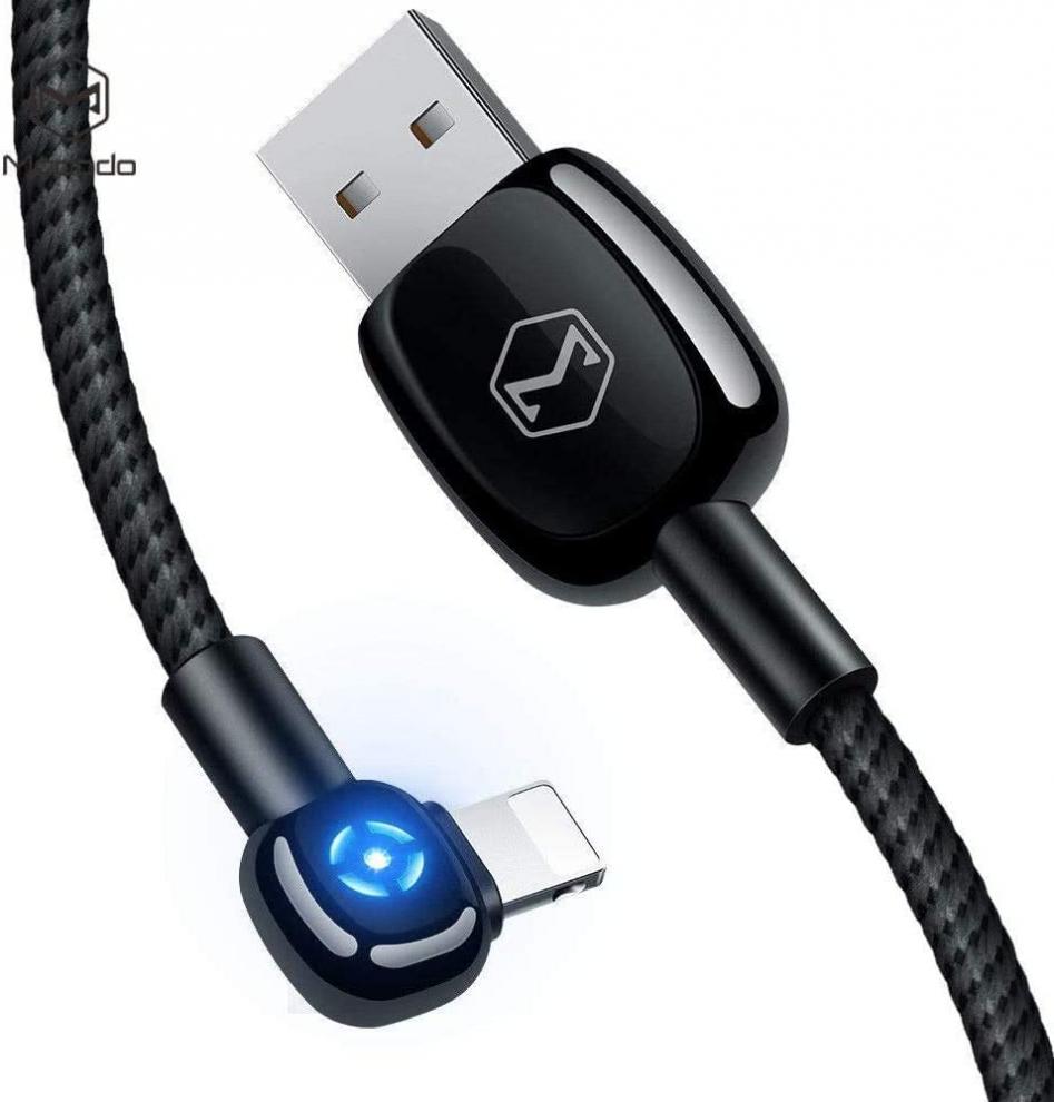 Power Off/On Smart LED Auto Disconnect 90 Degree Right Angle Gamer Nylon Braided Sync Charge USB Data 4FT/1.2M Cable Compatible iPhone/iPad Pro/Air,iPad Mini,iPod (Black (iPhone), 4FT/1.2M)