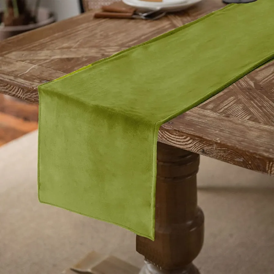 Velvet Table Runner Green Table Runner Dresser Scarves 108 inches Long Table Runner for Living Room, Coffee Table, Wedding, Parties (Green, 13x108inch)