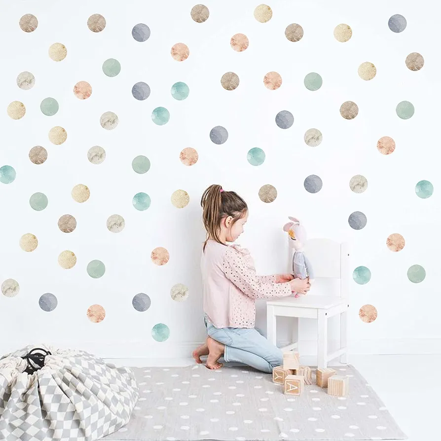 Soft Pastel Watercolour Polka Dot Wall Decals - Boho Nursery Wall Stickers,Colorful Polka dots for Kids Bedroom,Earth Tones Baby Room Decor (Polka dots Decal)