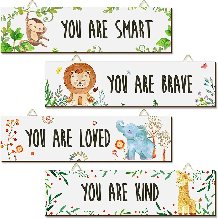 Chunful 4 Pieces Baby Nursery Decor Unframed Wall Art Bedroom Decor Motivational Inspirational Girls Room Decor Adorable Wall Decor with Inspirational Quotes for Boys Girls (Woodland Animal)