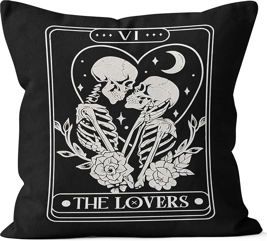 Gothic Pillow Covers 18x18,Skull Couple Decor Throw Pillow Covers for Bedroom Room Sofa Couch,Tarot Pillow Case,Gothic Bride Valentines Skeleton Gifts,Gothic Pillow Covers,Halloween Pillow Covers