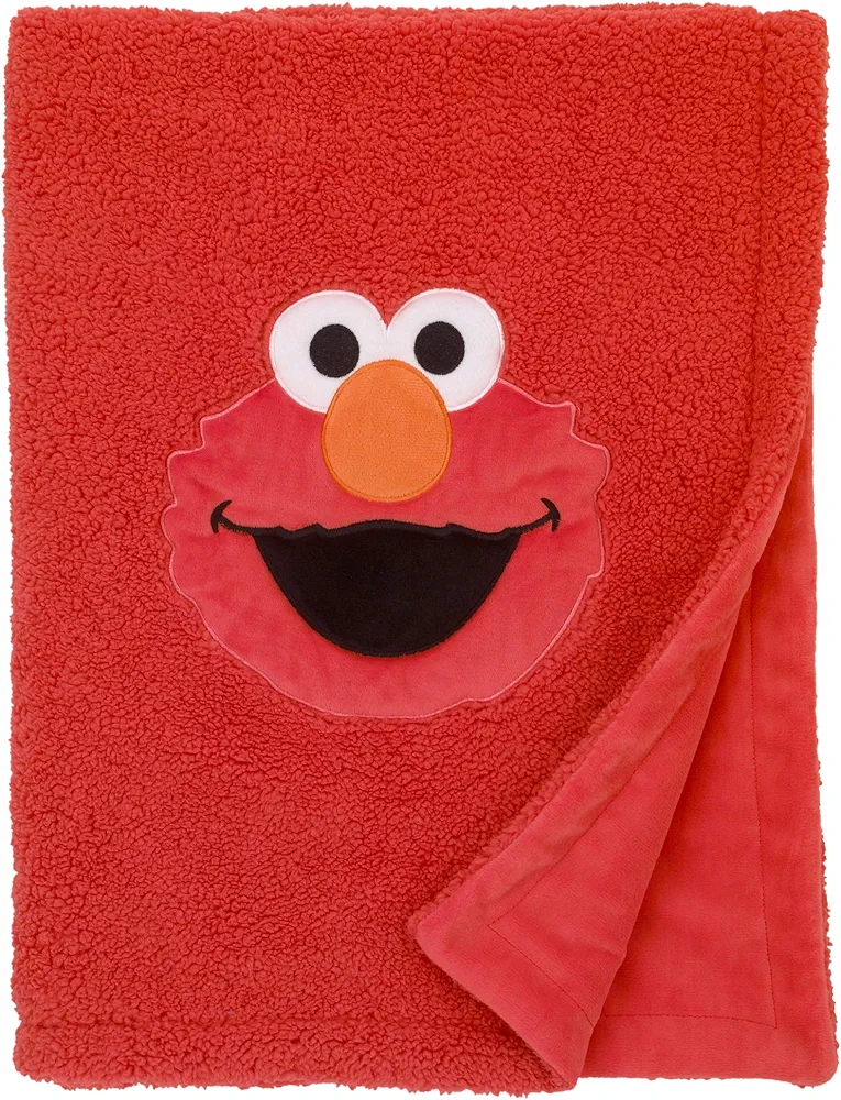 SESAME STREET Elmo Red Soft Plush Sherpa Toddler Blanket with Applique