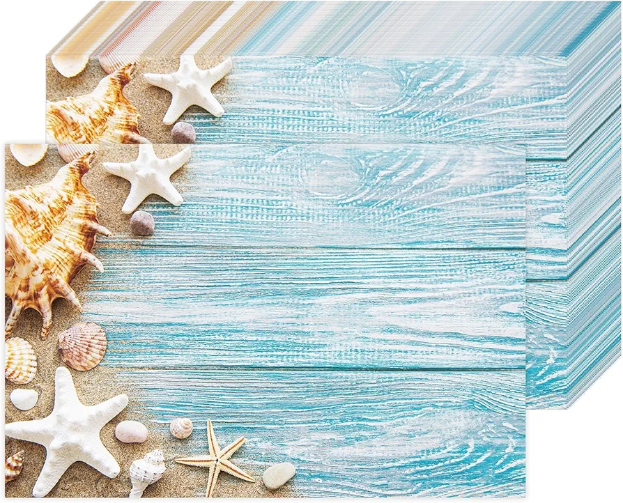 50 Pieces Seashells Starfish Summer Paper Placemats Disposable Durable Space Beach Vintage Place Mats Great for Party Holiday Kitchen Dining Room Table Decorations 11" x 17"