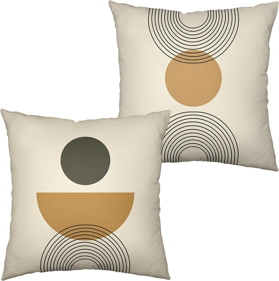 Boho Abstract Pillow Covers 18x18 Set of 2 Mid Century Modern Throw Pillow Covers Minimalist Geometric Decorative Pillow Case for Living Room Couch Sofa