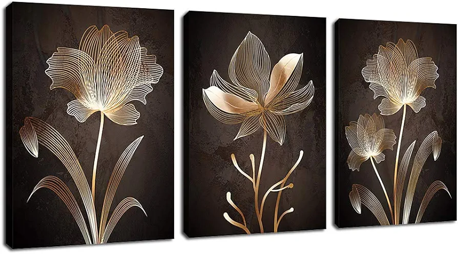 arteWOODS Abstract Wall Art Brown Flowers Canvas Pictures Contemporary Minimalism Abstract Flower Artwork for Bedroom Bathroom Living Room Wall Decor 12" x 16" x 3 Pieces