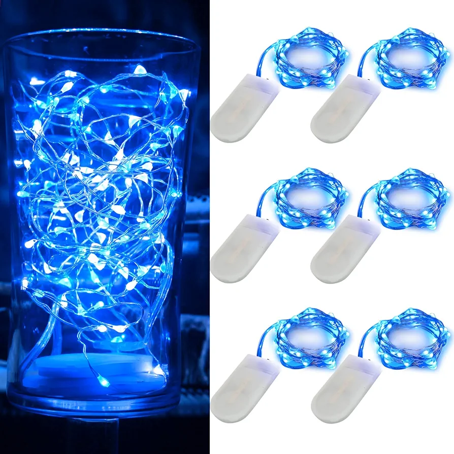 OakHaomie 6 Pack 10ft(3m) LED Starry String Lights 30 Micro LEDs on Silvery Copper Wire,2pcs CR2032 Batteries Required and Included,for DIY Wedding Christmas Centerpiece Table Decorations (Blue)