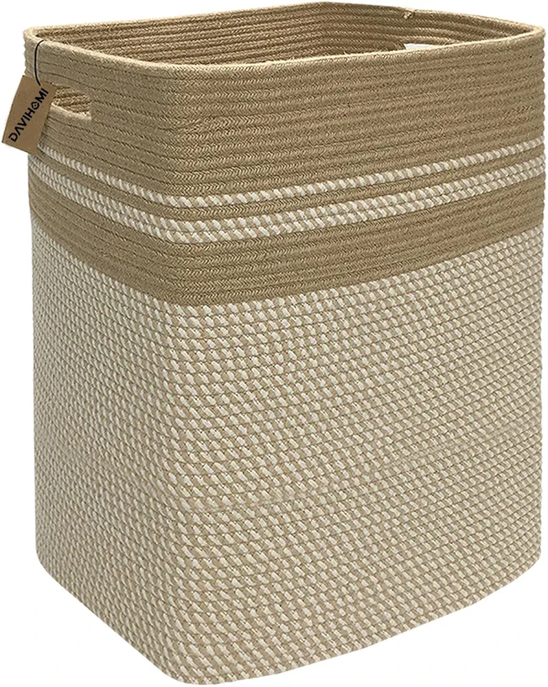 XXXL Laundry Hamper, Laundry Basket, Collapsible Cotton Rope Basket, Tall Woven Storage Basket for Blankets,Clothes, Living Room-16x13x22inch-Light Brown