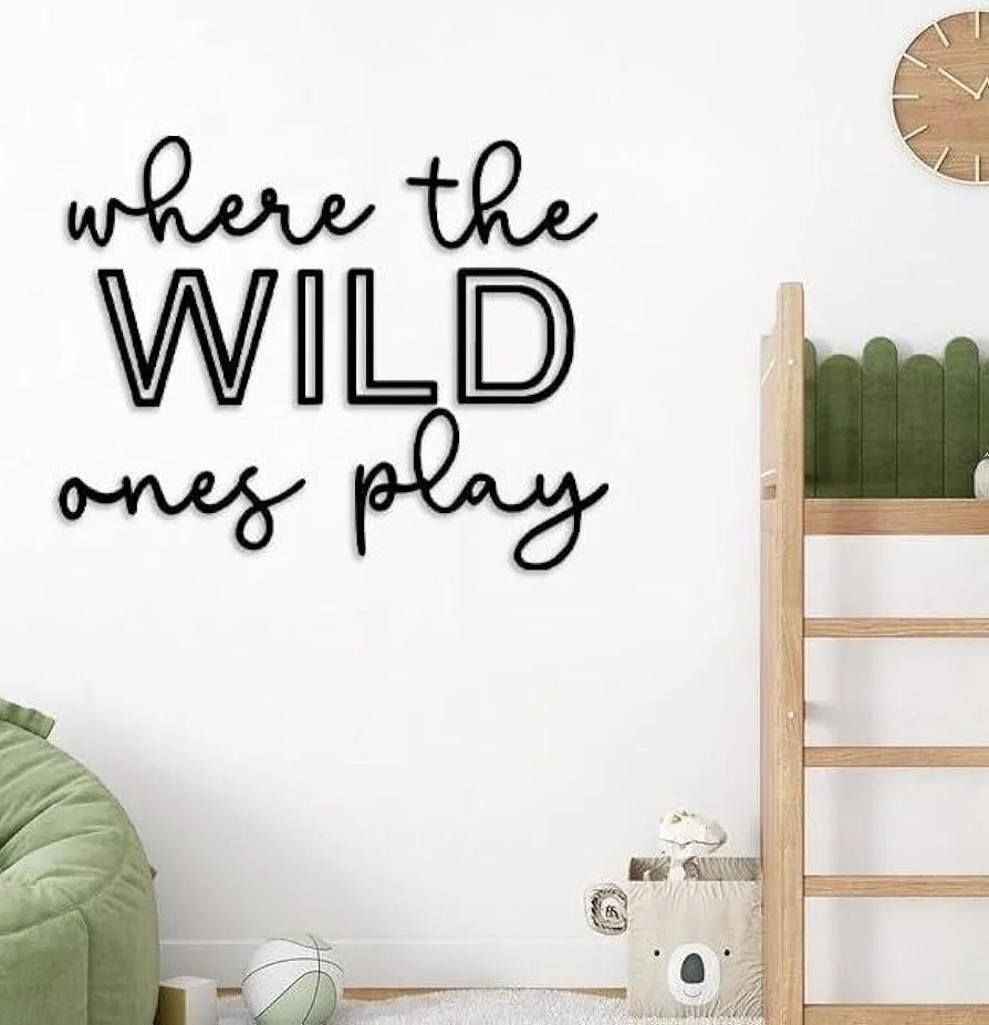 Playroom Wall Decor, 24" XL Where The Wild Ones Play Nursery Sign Acrylic Wall Art Decoration for Kids Toddler Room Decor Boys and Girls Home Bedroom Word Sign (Acrylic - Black)