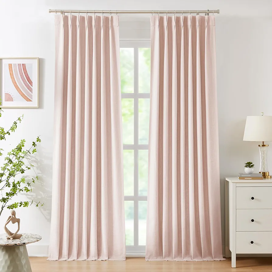 WEST LAKE Pink Bailey Pinch Pleated Full Blackout Window Curtain Panels 95 Inches Length,Modern Textured Drapes for Girls Room,Farmhouse Window Treatment for Bedroom,40" Wx95 Lx2