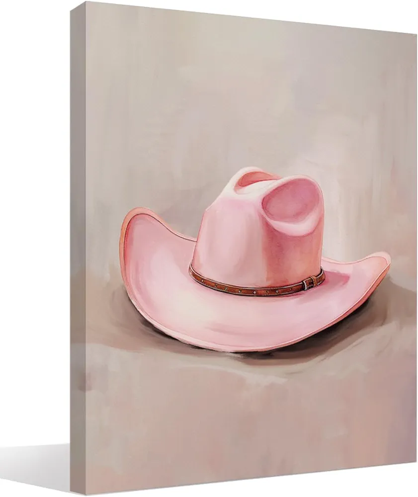 BIWSHA Pink Preppy Cowgirl Wall Art - Preppy Room Decor Aesthetic, Cowgirl Room Wall Decor, Western Cowgirl Hat Wall Art Prints Poster Decor for Teen Girl Bedroom College Dorm, 11x14 Inches Framed