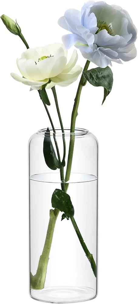 ComSaf Glass Flower Vase, 8 Inch Tall Bud Vases, Home Decor Vases for Centerpiece for Living Room and Bedroom, Decorative Vases for Wedding, Valentines' Day, Mother's Day (Clear)