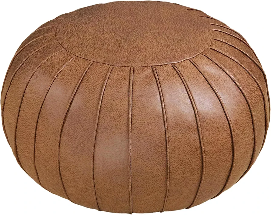 Handmade Foot Stool Ottoman Faux Suede Poufs 21.6" x 13" - Round Storage Floor Cushion Footstool for Living Room, Bedroom and Wedding (Brown) (No Filler)