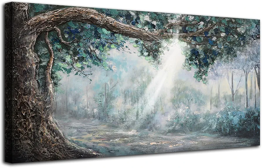 Anolyfi Wall Art Forest Abstract Canvas Picture Landscape Panoramic Nature Painting for Living Room Large Decor, Textured Wrapped Canvas Artwork Print for Bedroom Dining Room Office Home Decor 40x20