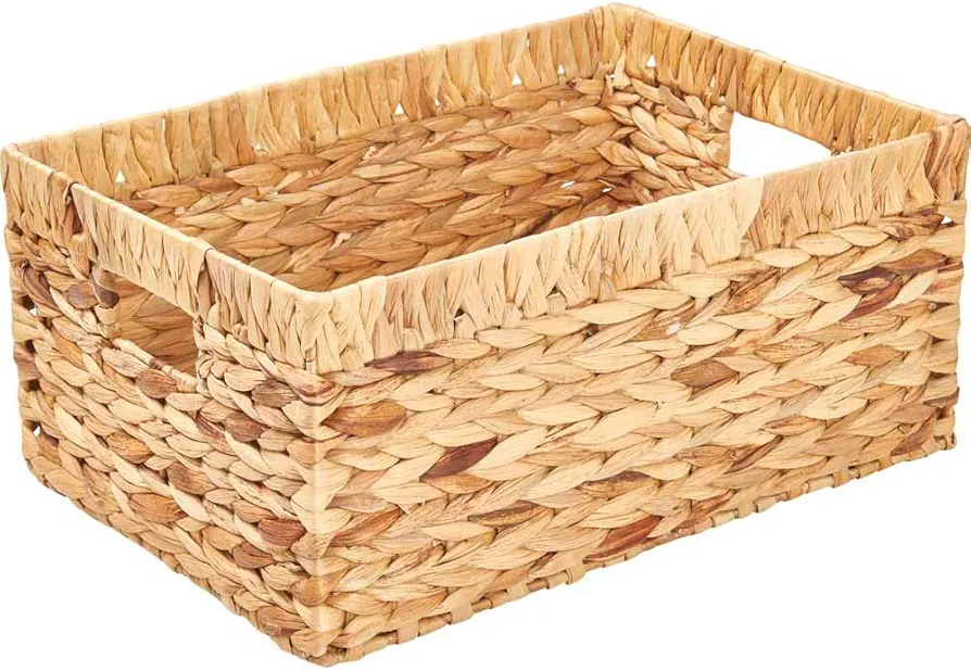 Woven Storage Basket for Living Room, Woven Basket with Handles, Rectangle Basket for Bathroom, Laundry Basket, Hamper for Clothes, Storage Basket for Toys, 1 Pack L