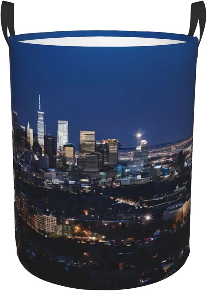 Laundry Baskets with Handles Waterproof Small inches Storage Basket, Collapsible Laundry Hampers, Laundry Room Organization & Apartment Essentials - Los Angeles Skyline