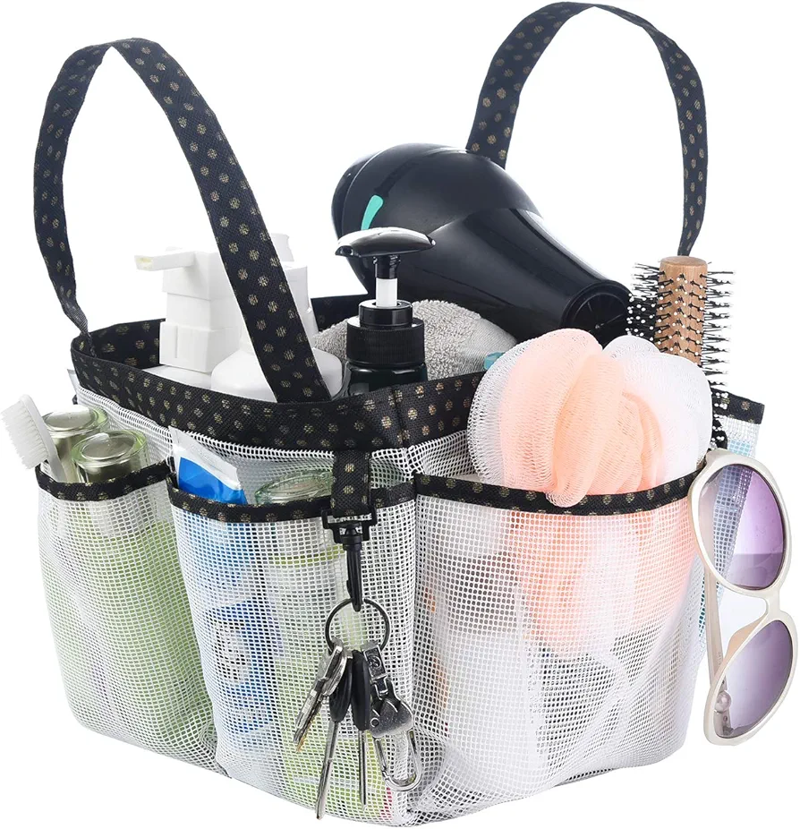 Haundry Mesh Shower Caddy Bag, Large College Dorm Bathroom Organizer with 8 Pockets, Hanging Portable Tote Bag for College Dorm Room Essentials, Beach, Swimming, Gym, Camping