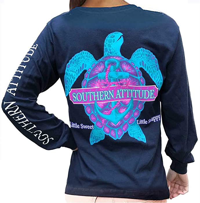 Southern Attitude Snappy Turtle Navy Long Sleeve Shirt