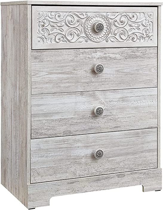 Signature Design by Ashley Paxberry Boho 4 Drawer Chest of Drawers, Whitewash