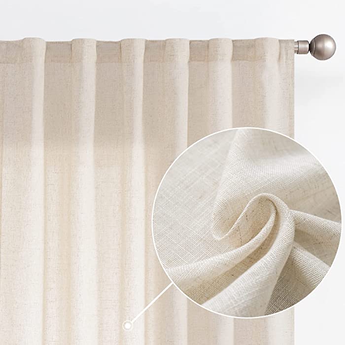 JINCHAN Linen Curtains for Living Room Drapes Rod Pocket Back Tab Beige Linen Blend Curtain Panels Window Treatments for Bedroom Patio Door 1 Pair 84 Inches Crude