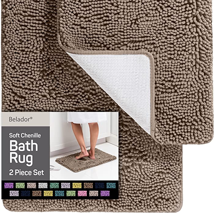 Quicker-Dry Bathroom Rugs Set (2-Piece) Soft & Shaggy Bath Rugs for Bathroom, Bath Mat with Rubber Backing - Ultra Absorbent Chenille Bathroom Rug Set, Shower Rug, Bathroom Floor Mats- 30x20 & 24x17