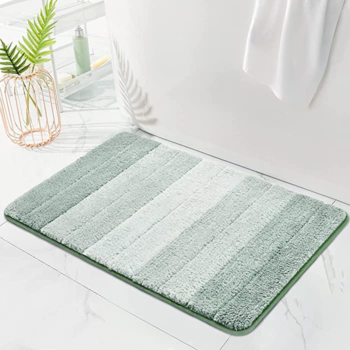 KMSON Ombre Bath Mat Bathroom Rugs, Non Slip Ultra Soft and Water Absorbent Bath Carpet, Machine Washable Quick Dry Bedroom Living Room Door Mat (Green, 20" x 32")…