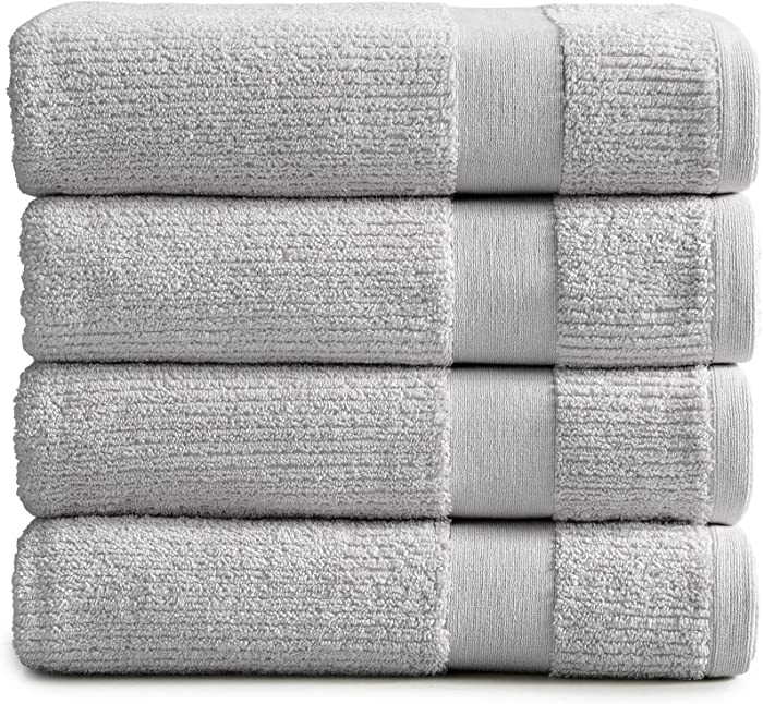 100% Cotton Super Soft Luxury Bath Towel Set | Quick-Dry and Highly Absorbent | Ribbed Textured | 550 GSM | Includes 4 Bath Towels | Roda Collection (Light Grey)