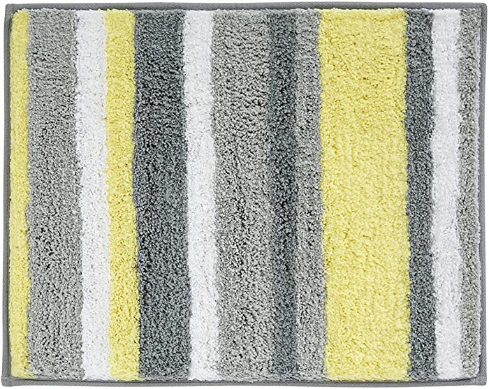 iDesign Stripz Microfiber Polyester Bath Mat, Non-Slip Shower Accent Rug for Master, Guest, and Kids' Bathroom, Entryway, 21" x 17", Gray and Yellow