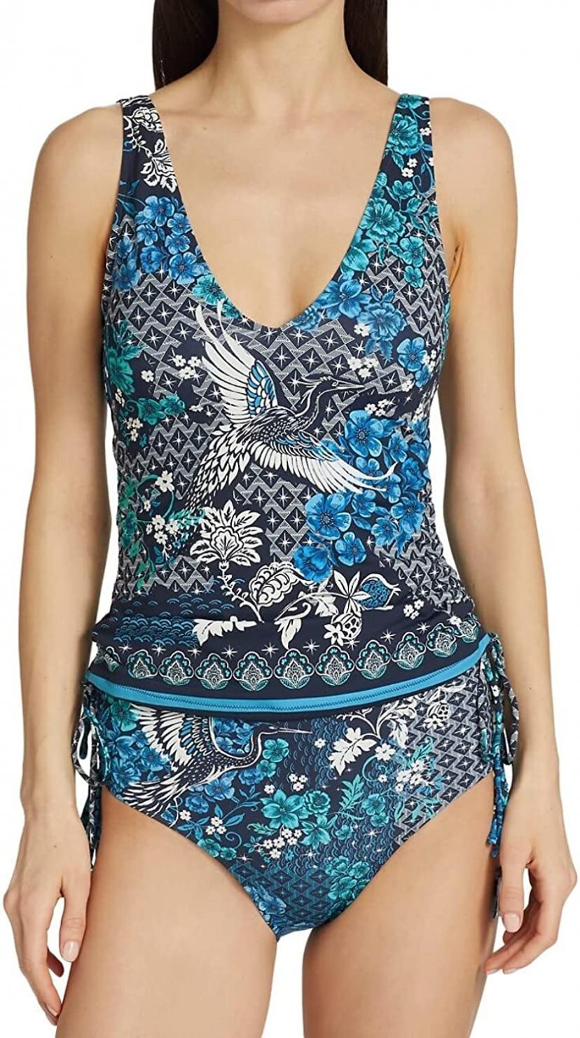 Johnny Was Blue Phoenix Tankini Top - CSW9122-A (Large, Multi)