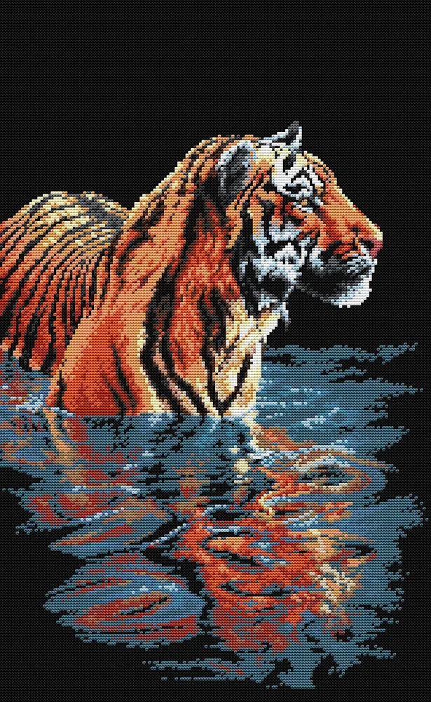 Generic Cross Stitch Kits Animal Series Water Tiger 3 Design 14CT Stamped 36cmx55cm Patterns Embroidery Crafts DMC, Michael-DA793