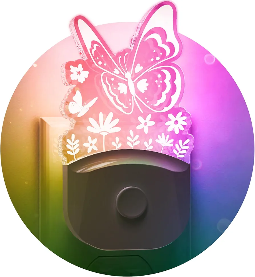 Night Light for Kids, Butterfly Night Light Plug into Wall, LOHAS LED Night Light Dusk to Dawn, RGB+Soft White 3000K, Nightlight for Children Girls Room Decor, Christmas Birthday Gifts for Kids