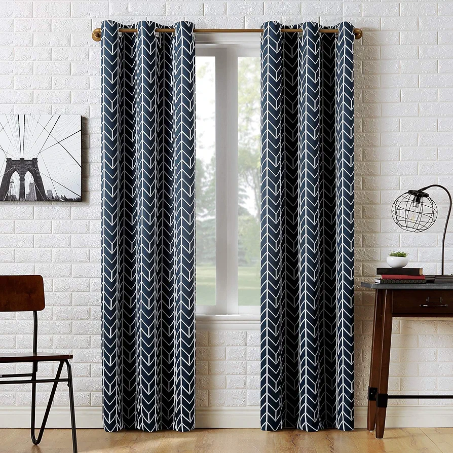 Sun Zero Kenwood Chevron Blackout Grommet Curtain Panel, 40" x 63", Navy Blue