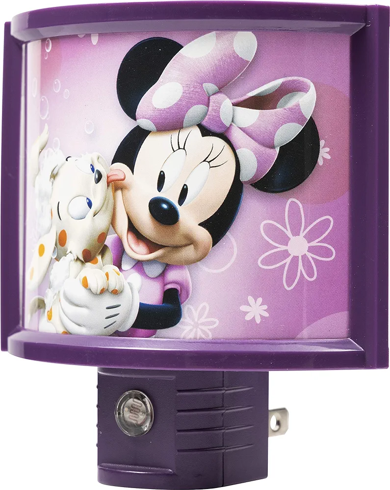 Disney Minnie Mouse Wrap Shade LED Night Light, Plugs into wall, Dusk to Dawn Sensor, For Kids, Boys, Sleep Light, Girls, Bedroom, Nursery, Playroom, Bathroom, 13367