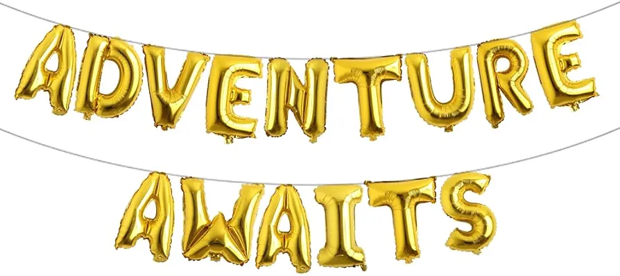 Adventure Awaits Party Decorations Travel Themed Happy Retirement Farewell Decorations Party Going Away Bon Voyage Party Decorations Camping Classroom Decor (ADVENTURE AWAITS Gold)