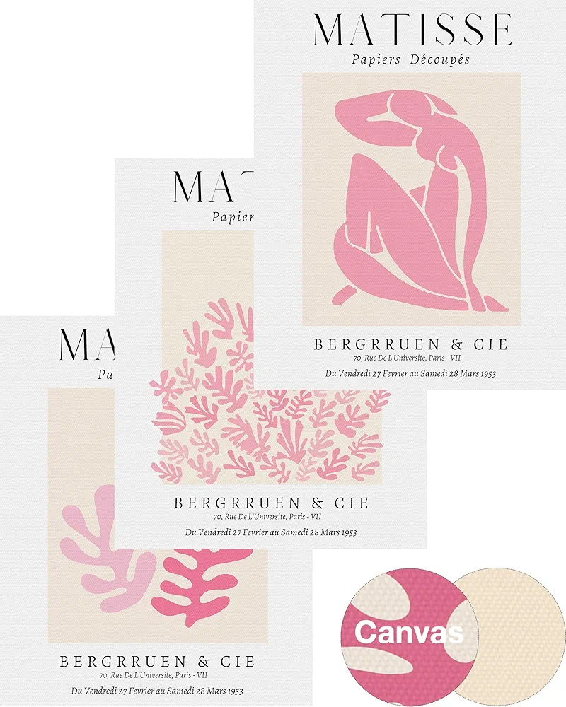 Matisse Art wall Décor Set of 3,Unframed sage Pink wall art,Truly Quality Canvas Prints for 11x14in,Art poster decoration for kitchen, bathroom,living room,bedroom