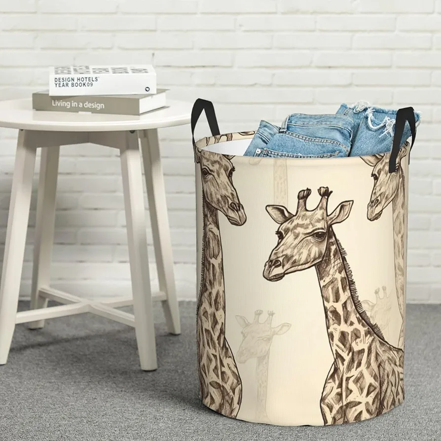 Large Laundry Basket Hand Drawn Giraffes Laundry Hamper Collapsible Laundry Baskets Freestanding Waterproof Laundry Bag for Bedroom Bathroom Laundry Room