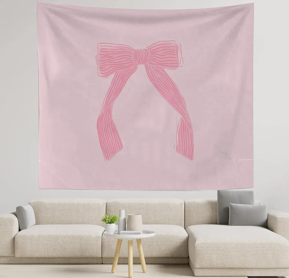 OXW Trendy Coquette Room Decor Pink Bow Tapestry Wall Hanging, Preppy Wall Art Decor, Dorm Room Essentials for Girls, Aesthetic Girly Wall Blanket Decor for Girls Bedroom College, 50x60 Inch