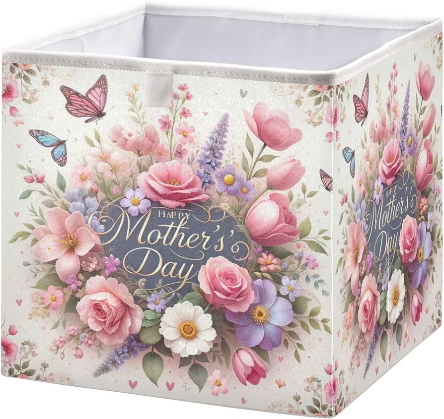 Happy Mother's Day Card Closet Organizers Storage Cubes Storage Bins Shelf Baskets Containers for Home Room Office,Square