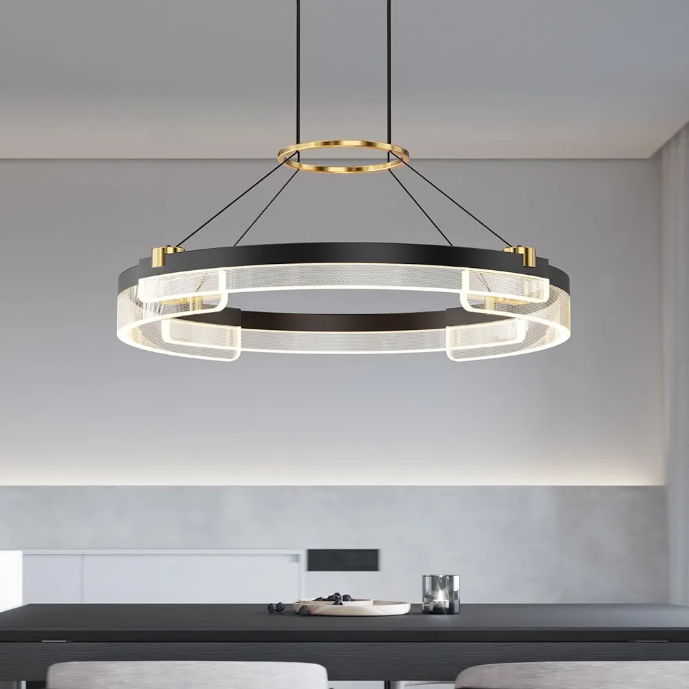 20.0IN Modern LED Chandelier, Dimmable Chandeliers with Remote Control, 3-Color Acrylic Pendant Light Fixture for Living Room, Dining Room, Bedroom, Kitchen Island