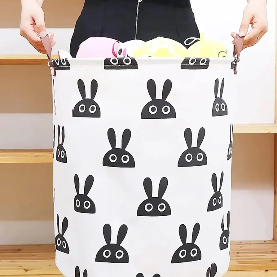 Laundry Basket, Cute Bunny Printed Dirty Clothes Basket, Large Capacity Waterproof Laundry Hamper Handles on Both Sides Suitable for Bedroom Bathroom Laundry Room